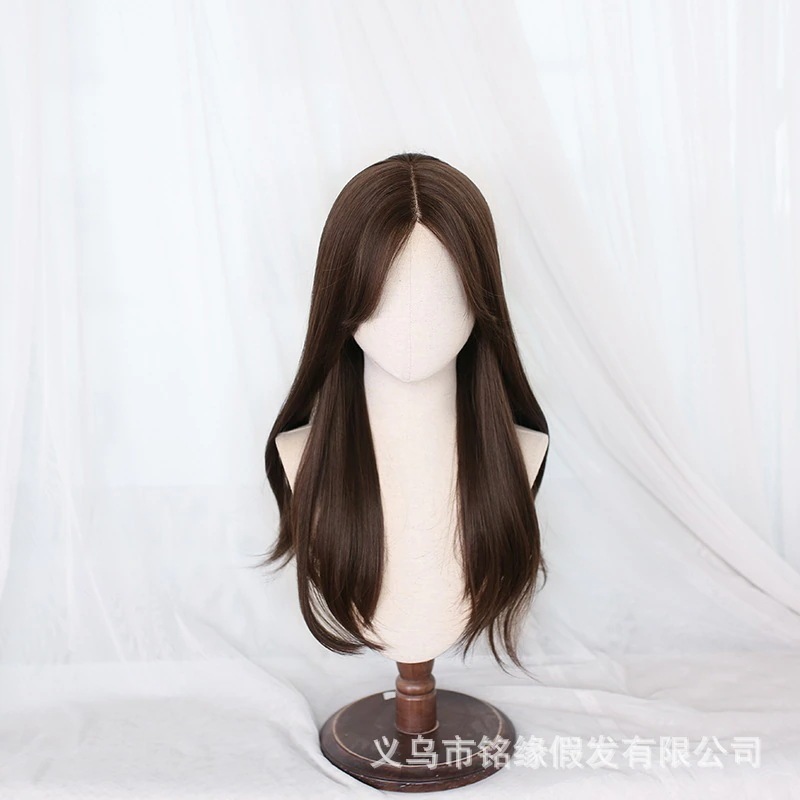 新しい 女性用フロントレース欧米風フルカチューシャミディアム分けロング巻き毛ナチュラルフルウィッグ化繊ウィッグ