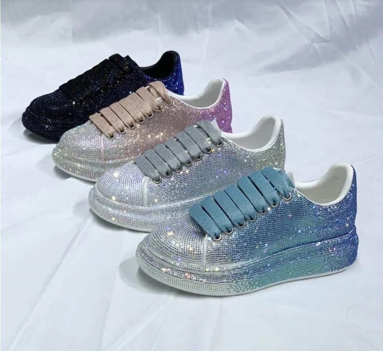 メガ割 厚底靴 スポーツカジュアルシューズ カラー ラインストーン シューズ