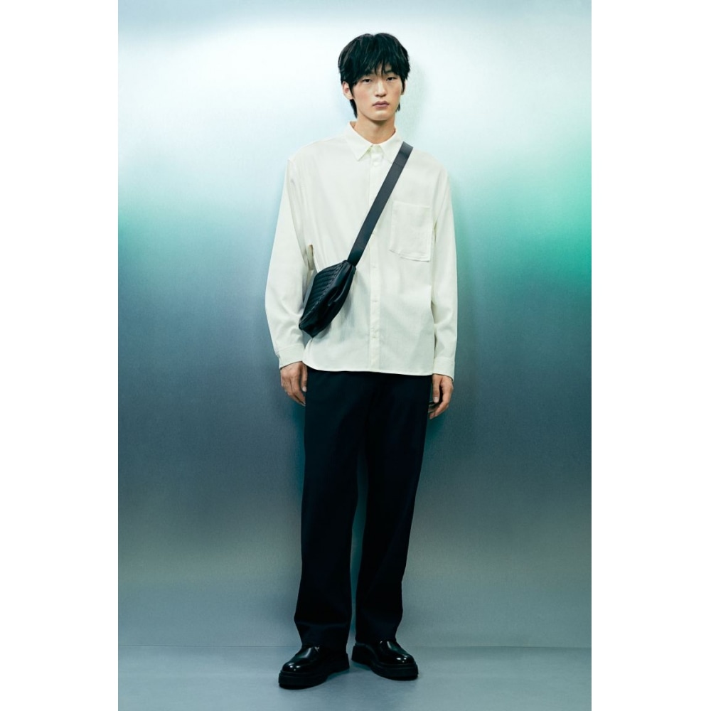 H&M クリンクルオーバーシャツルーズフィットクリーム