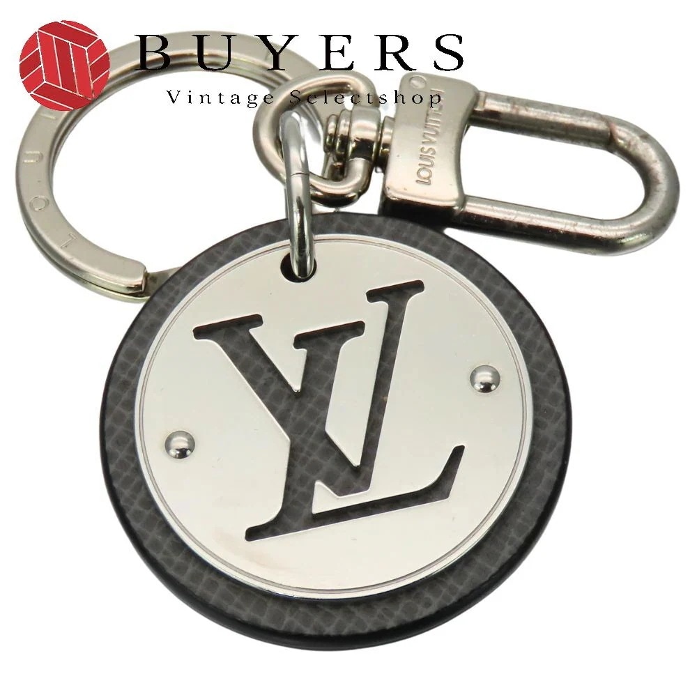 中古 キーホルダー ポルトクレ・ＬＶサークル M00477 メタル レザー シルバー グレー チャーム アクセサリー 小物 レディース メンズ