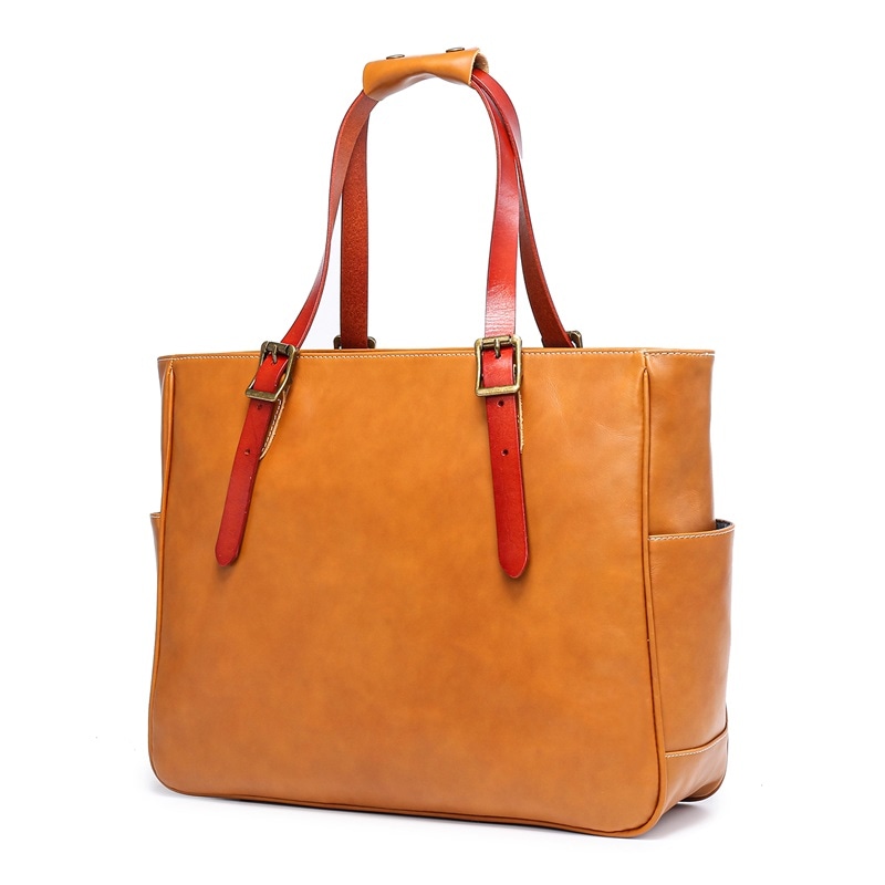 トートバック ショルダー 2way ビジネス ヌメ革 栃木レザーハンドメイドファスナー a4 調節可 キャメル色 TC36