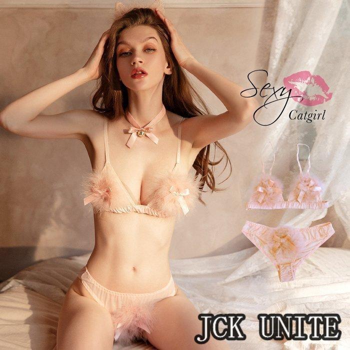 SNSで話題 jckunite ねこ jckunite衣装 ピンク レース 猫耳 カチューシャ ブラ ショーツ 鈴付き チョーカー jckuniteランジェリー おうち jckunite 仮装