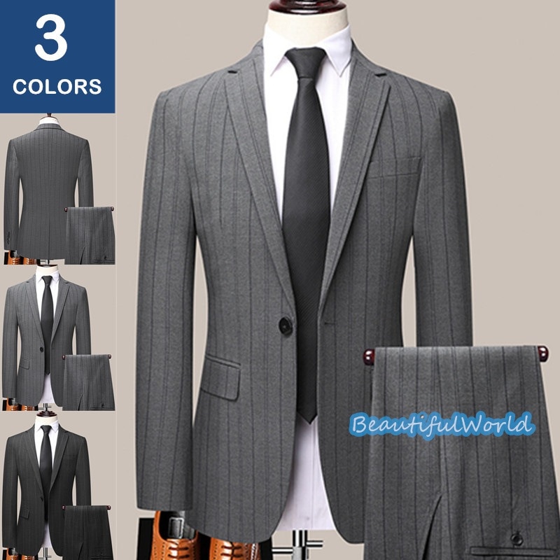 スーツ メンズ ビジネススーツ 2ピーススーツ スーツセットアップ カジュアルスーツボーダー柄 フォーマルスーツ 洗える 紳士服 通勤 結婚式X21