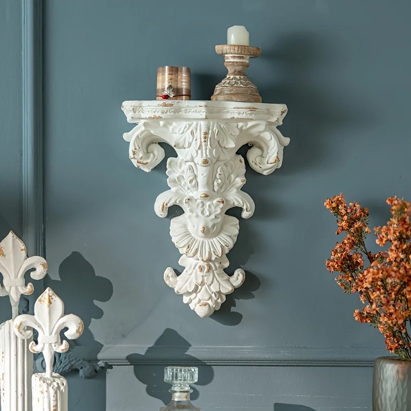 オブジェ 壁掛け ヨーロッパ風 ヴィンテージ調 おしゃれ かわいい インテリア 北欧 置物 ウォール アート 装飾品 オフホワイト 4-7