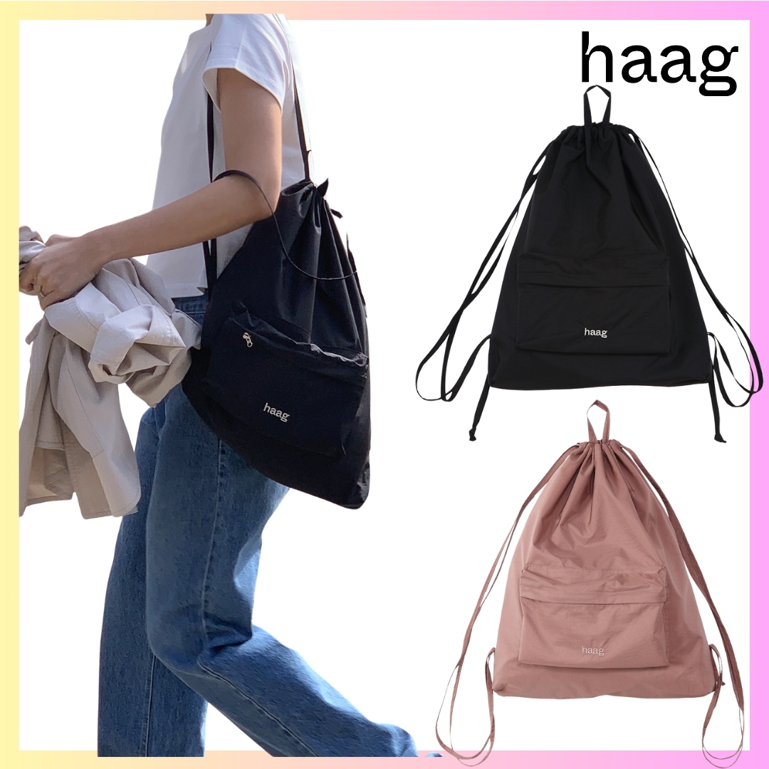 [haag] a string backpack - 2 COLORS + FREE OMAKE ドローストリング リュック レディースおすすめストリング バックパック学生