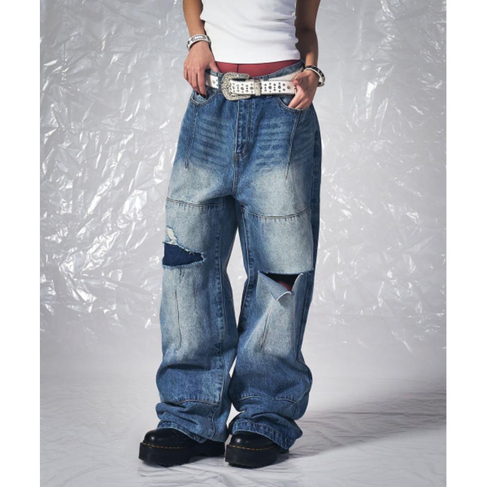 SCHISM INDUCING RIPPED BIKER PANTS BLUE SB6PT28BL