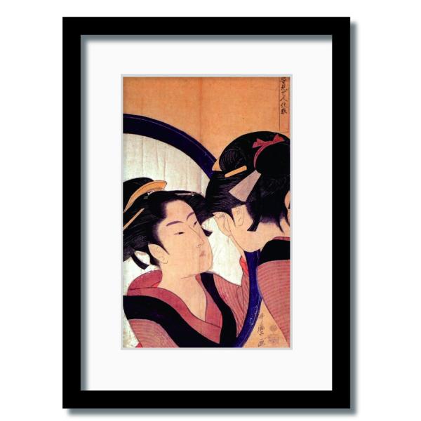 ファブリックパネル アートフレーム 日本風 和 江戸 壁掛け ウォールデコレーション 浮世絵 喜多川歌麿 美人画 姿身七人化粧 317x440mm