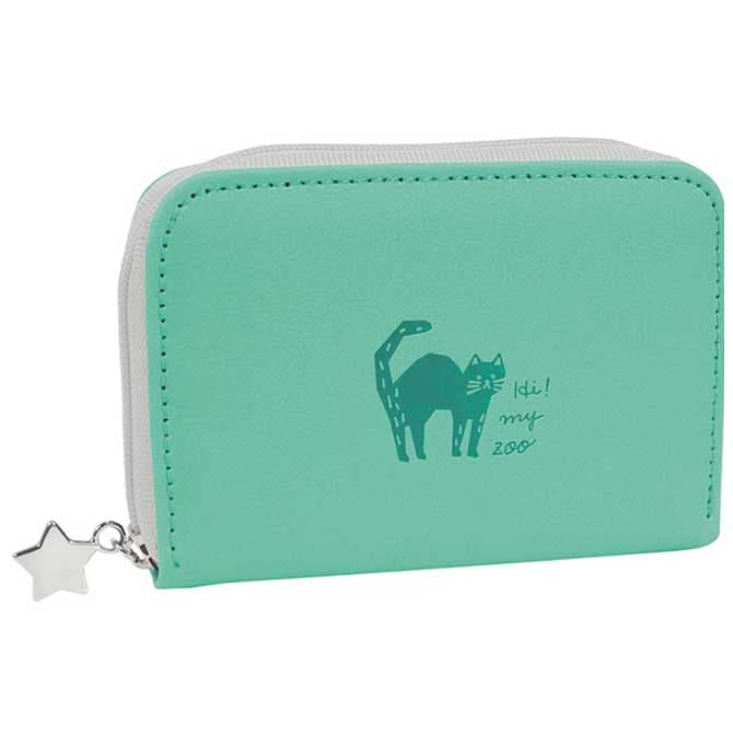 （まとめ買い）HI! MY ZOO シングルウォレット 財布 コインケース ミント ネコ HZ038D [x3]