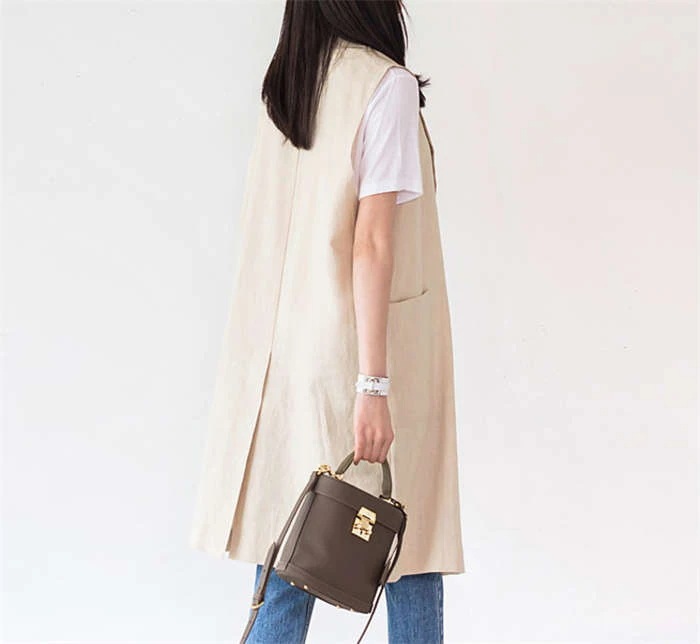 【急速出荷!】綿麻ジレ レディース 春夏 40代 ジレ ベスト サマーベスト ポケットある ロングジレ ンベスト ノースリーブ コットンン トレンチベスト スーツベスト 無地 ジレンチ トップス ロン