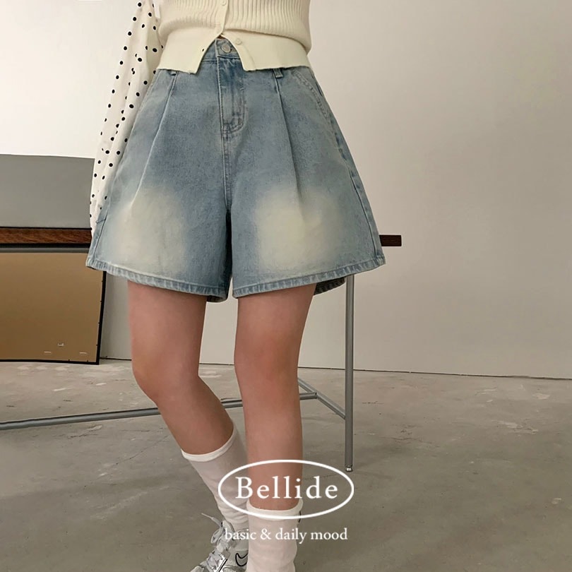 [MADE] ピンタックAラインデニムショートパンツ pt1416