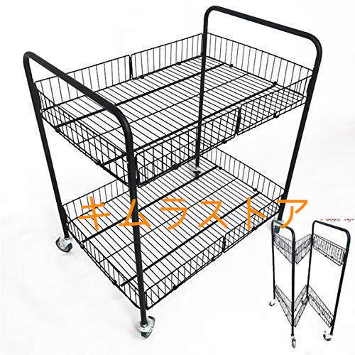 折りたたみ式 大型 ワゴン 店舗用 業務用 商品陳列 陳列棚 2段 バスケット キャスター付き ホワイト