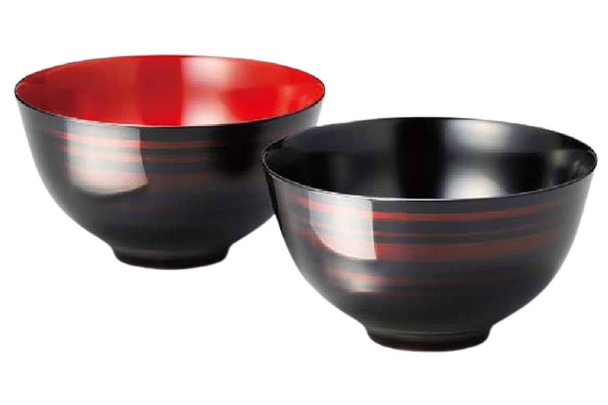 J-kitchens 味噌汁椀 日本製 彩波 大椀ペア 白檀 （2客) 14.4cm 漆塗り 手塗り その壱