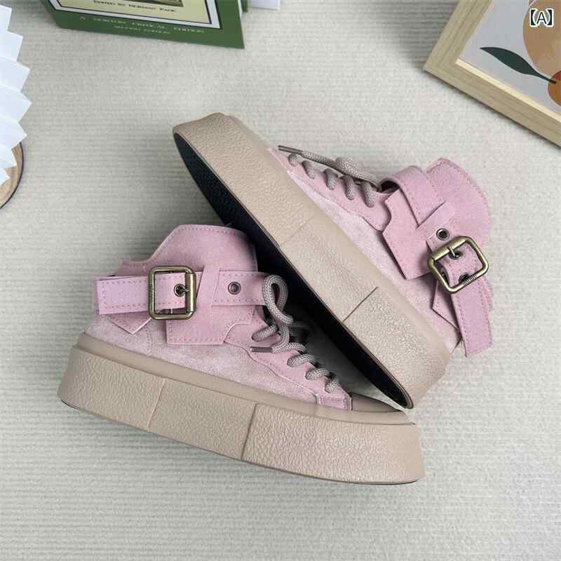 スニーカー レディース レトロ 厚底 靴 女性 ハイ カット シューズ ストラップ カジュアルスタイル