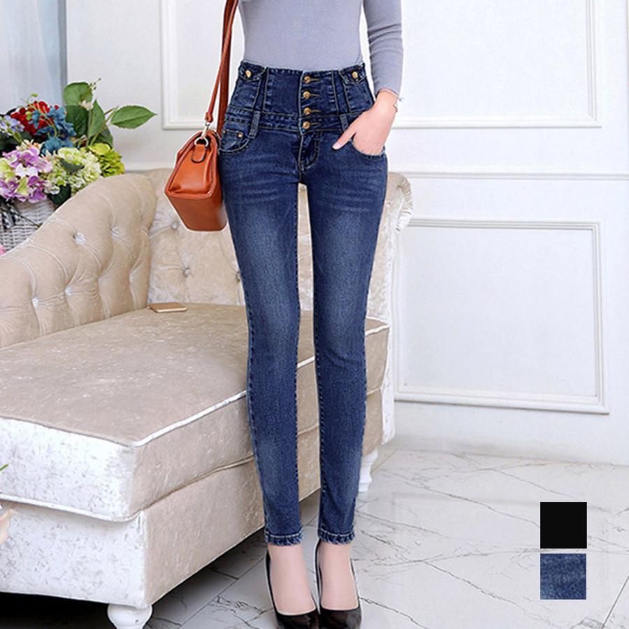 人気の新作先行発売韓国 ハイウエスト デニムスキニーパンツ【短納期】