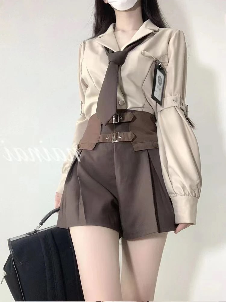 パーティードレスドレス アカデミア風 修学旅行 ブレザー襟シャツセットハイウエストショーツ しゅうがくりょこうドレス