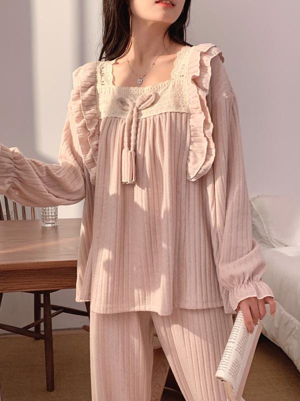 パジャマ 寝間着 ルームウェア ホームウェア リラックスウェア 胸パッド 春秋 長袖 大きめサイズ くつろぎ ギフト レディース