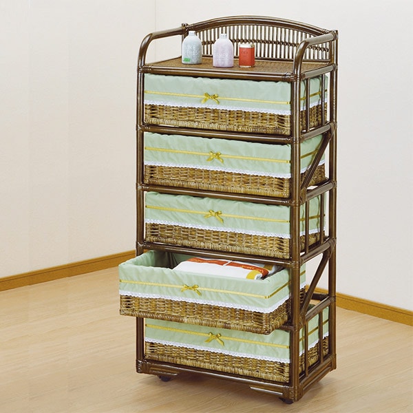 ラタンチェスト 5段 ランドリーチェスト 籐家具 幅60cm