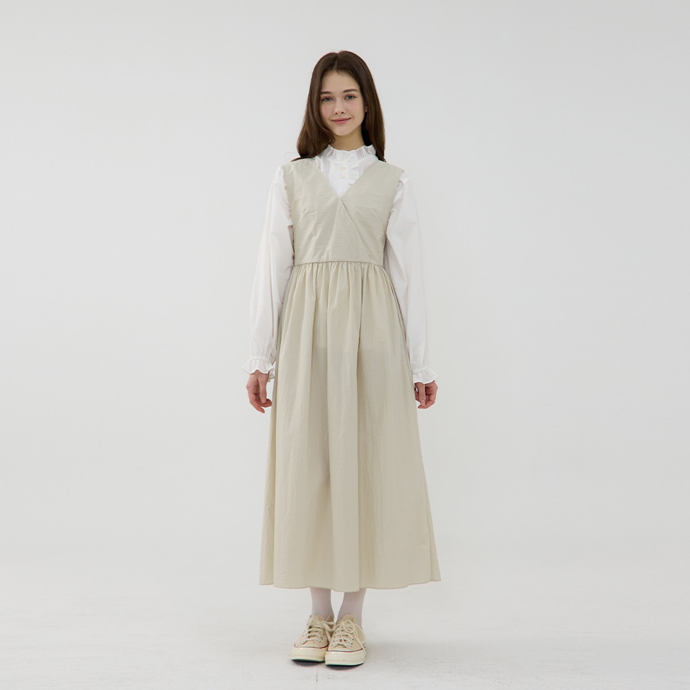 カンタービレバルーンドレス 綿 100%_ベージュ