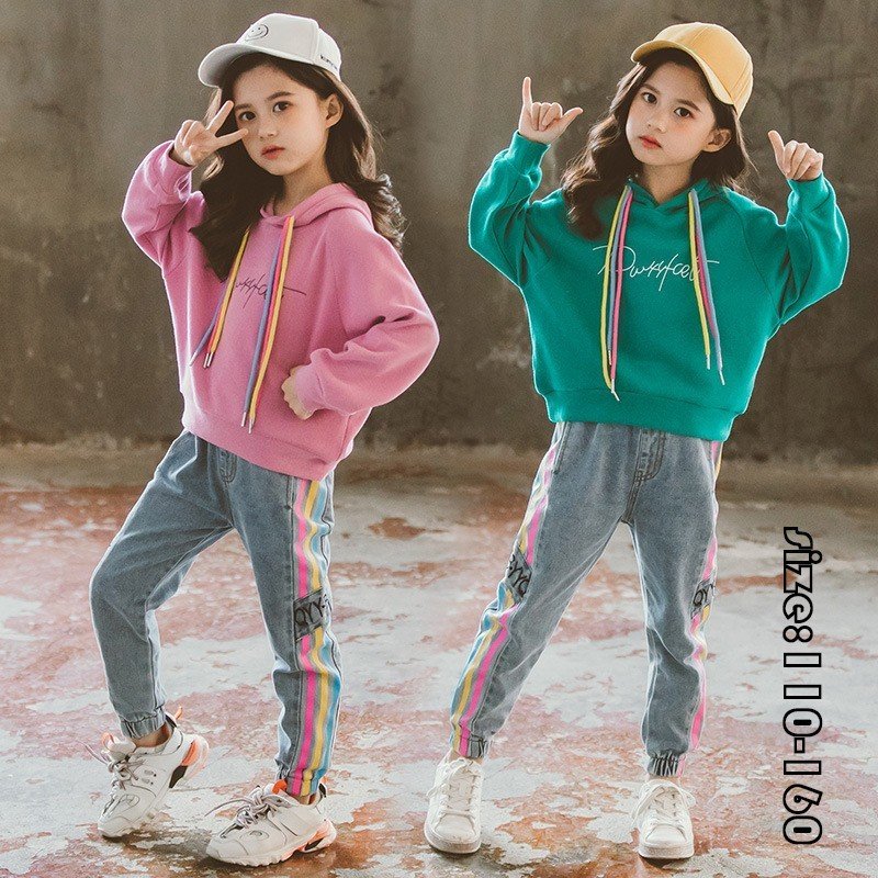 韓国子供服 セットアップ フード付きパーカー 名作 デニムパンツ 長ズボン トップ カジュアル ストアー ナチュラル