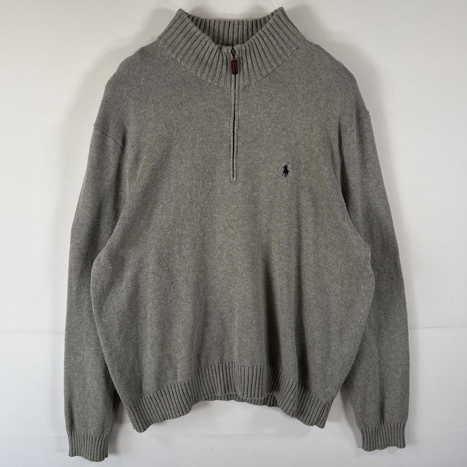 古着 ポロバイラルフローレン Polo by Ralph Lauren コットンニットセーター ハーフジップ 大きいサイズ ワンポイントロゴ刺繍 XXL グレー メンズ