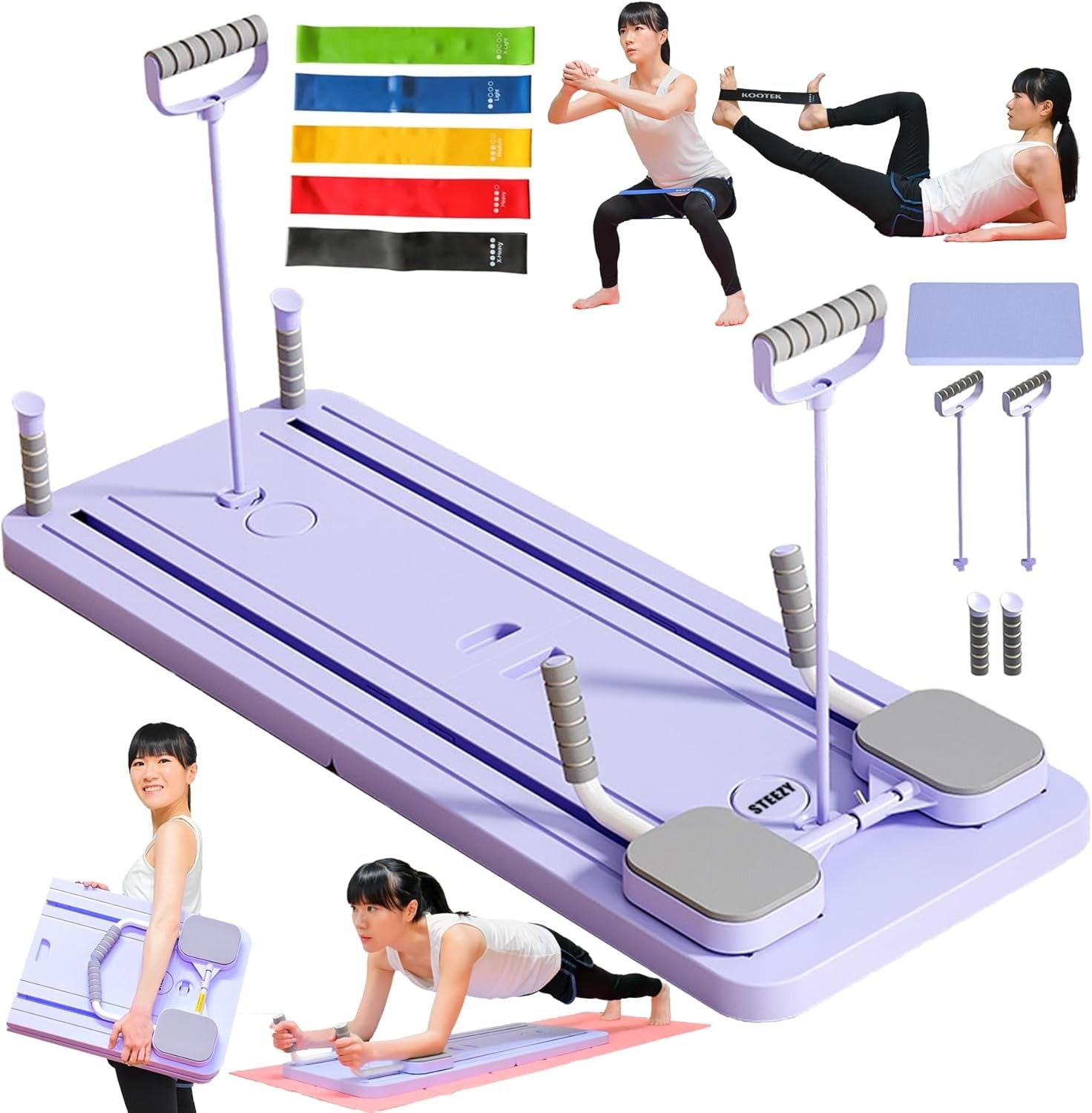 ピラティスボード 折りたたみ 体幹トレーニング 筋トレ 腹筋 自動リバウンド トレーニングチューブ5本付き 家庭用 ホームジム エクササイズ コンパクト 省スペース ピラティスリフォーマー