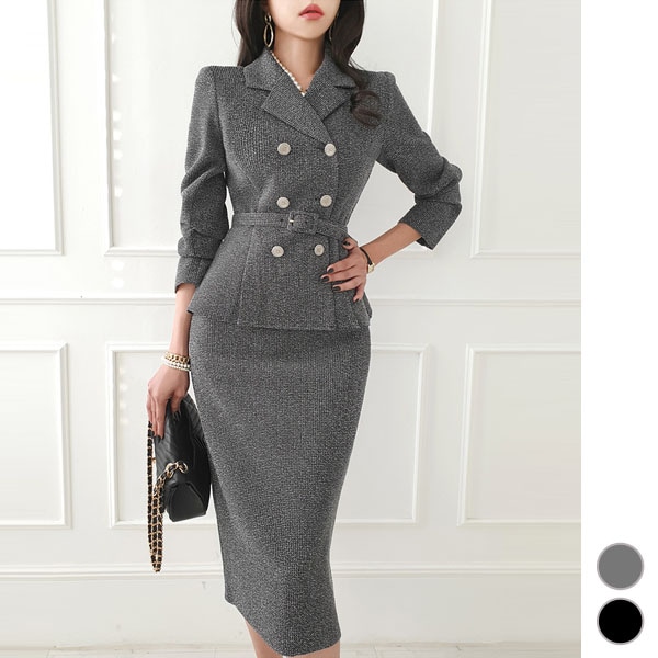 セットアップ レディース 長袖 スーツ ジャケット アウター タイト スカート 膝丈 膝下 ミモレ丈 ハイウエスト ペプラム フレア 秋 冬 韓国 to25362