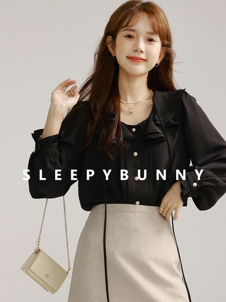 Sleepy Rabbit フレンチラウンドネック スイートエイジング長袖シャツ