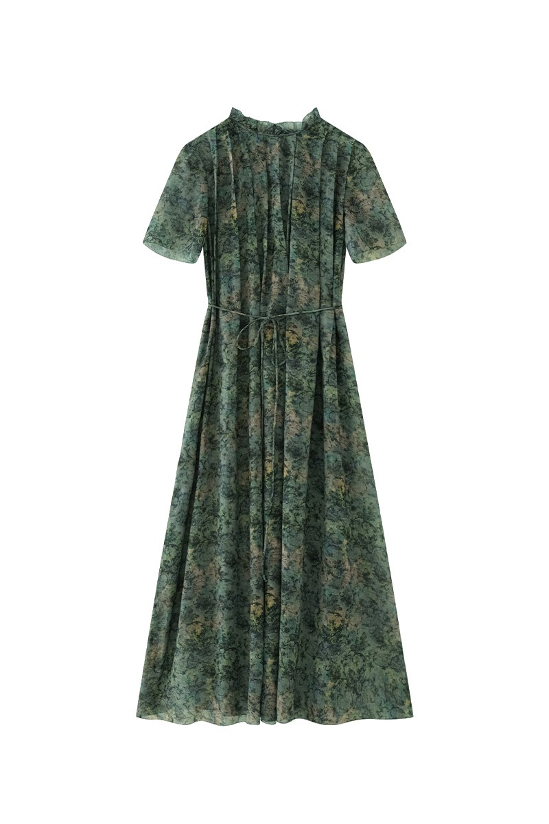 READ_ME 100% ポリエステル 洒脱プリーツワンピース T20804388 ～森の気配を纏うグリーンの詩～