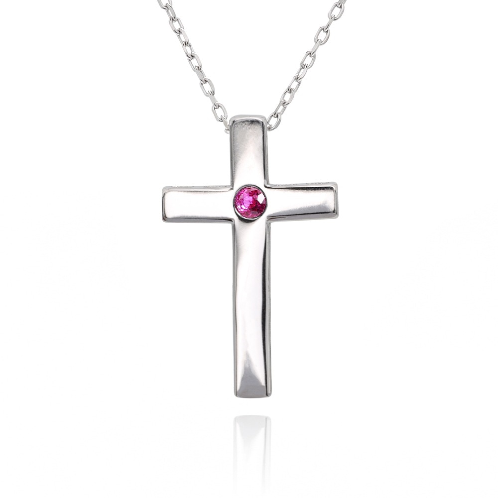 S925 クロス 誕生石 ネックレス 銀 [fhns047-silver]