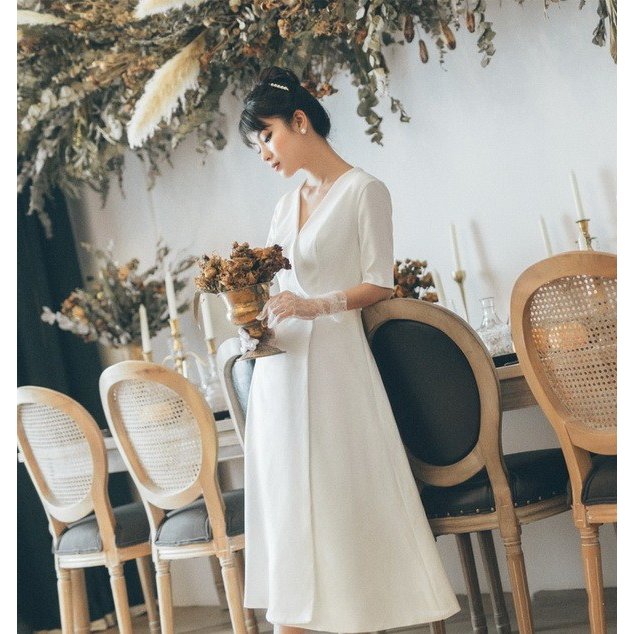 パーティードレス ワンピース 花嫁ミニドレス ウェディングドレス 簡約 花嫁二次会 演奏会 パーティ