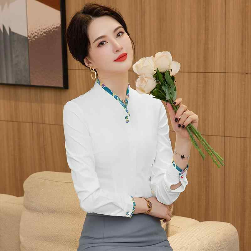 ブラウス 春秋 レディース 白 シャツ チャイナ風 シンプル ビジネス オフィス カジュアル 快適 プラスサイズ おしゃれ 5,318円