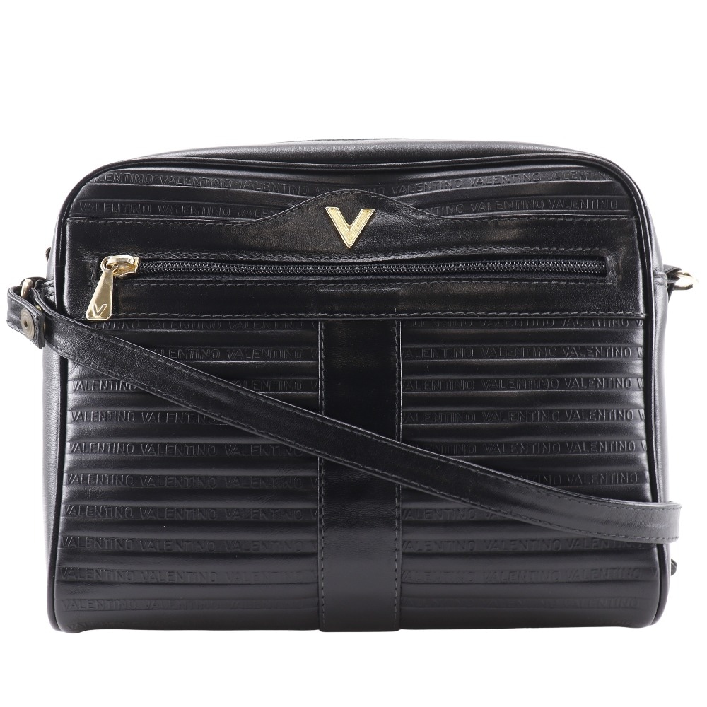 MARIO VALENTINO マリオ・ヴァレンティノ ロゴ Vマーク 2WAYクラッチ ショルダーバッグ レザー 黒 レディース 中古品