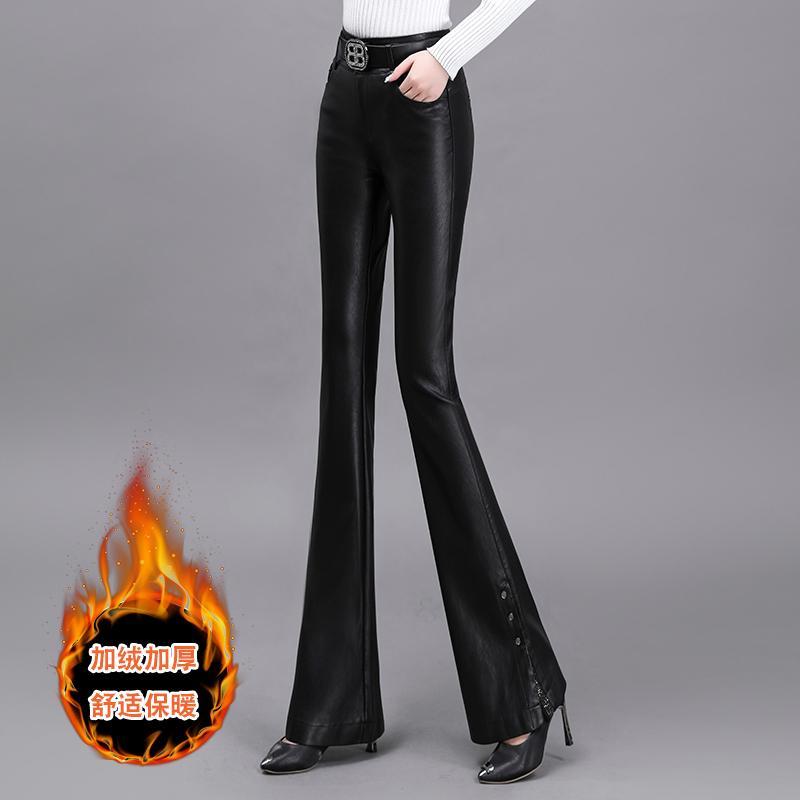 パンツ レディース ボトムス レザーパンツ ブーツ カット 裏起毛 秋冬 ハイウエスト フレアパンツ スリム 脚長 アウターウェア ズボン