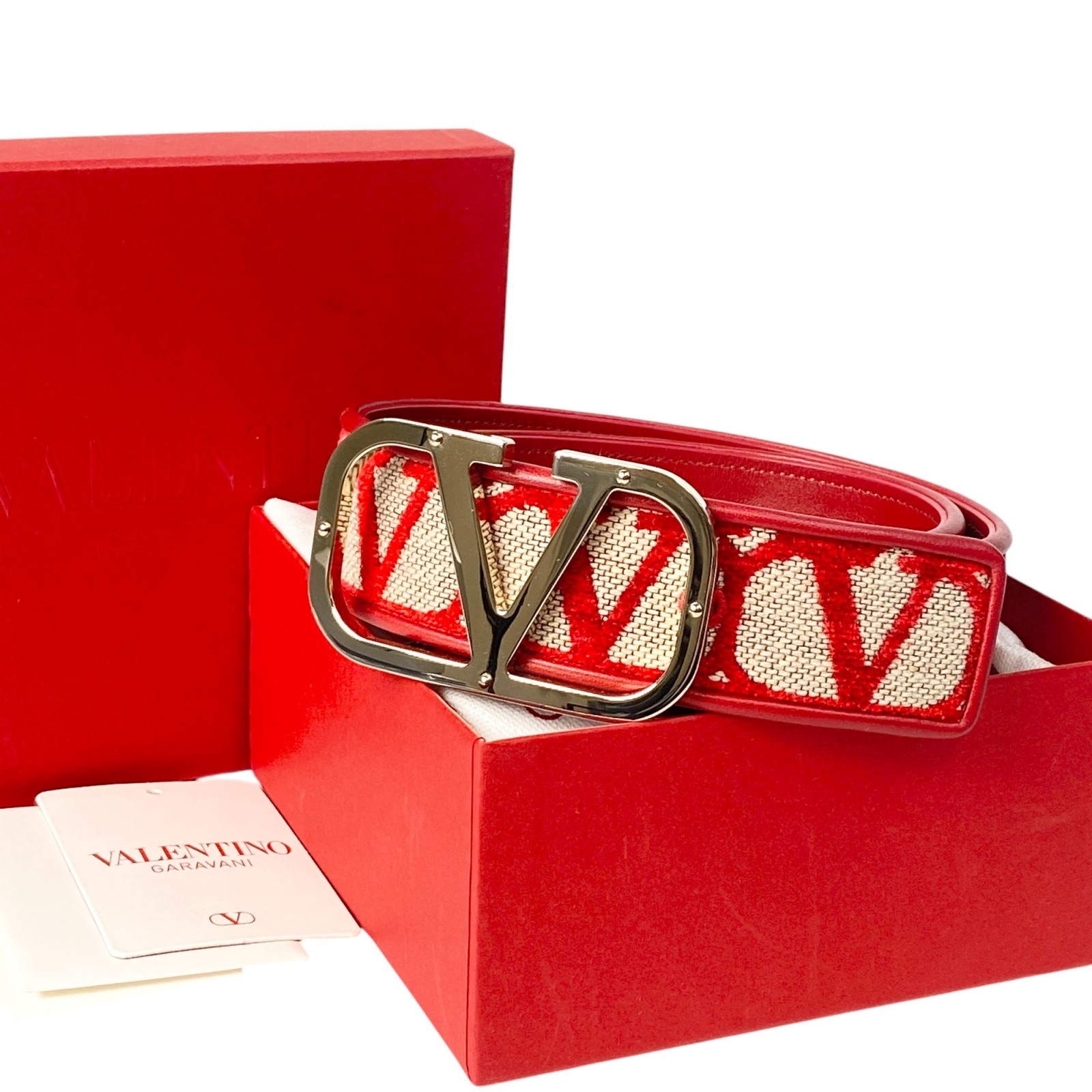 未使用 バレンティノガラヴァーニ Valentino レディース ベルト Vロゴ ゴールド金具 65/26レディースベルト