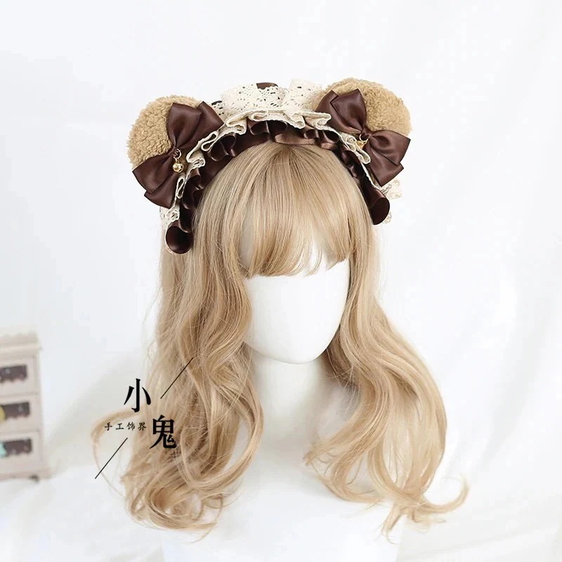 大人气3日送信の弓ロリータクマ耳カシャヘアアクセサリー要素茶色のかわいい女の子のレースロリータKC