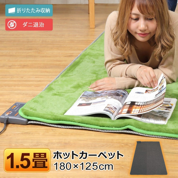 ホットカーペット 1.5畳 180x125cm 本体 ダニ退治 タイマー 折りたたみ 折り畳み 長方形 電気カーペット 暖房器具 コンパクト収納 TEKNOS TWA-1502B
