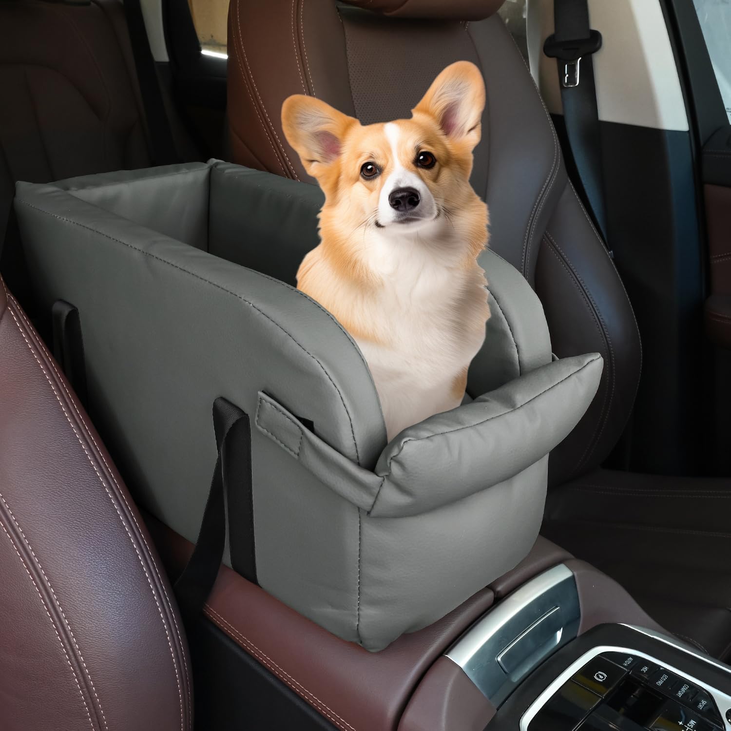 車用ペットドライブボックス 助手席飛び出し防止 小型犬猫用ベッド 滑り止め付き グレー