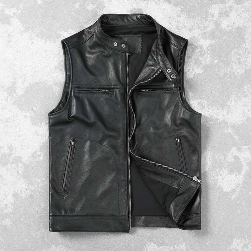 牛革本革ベストメンズオートバイベストオートバイ乗馬服チョッキトレンディユースノースリーブレザージャケット