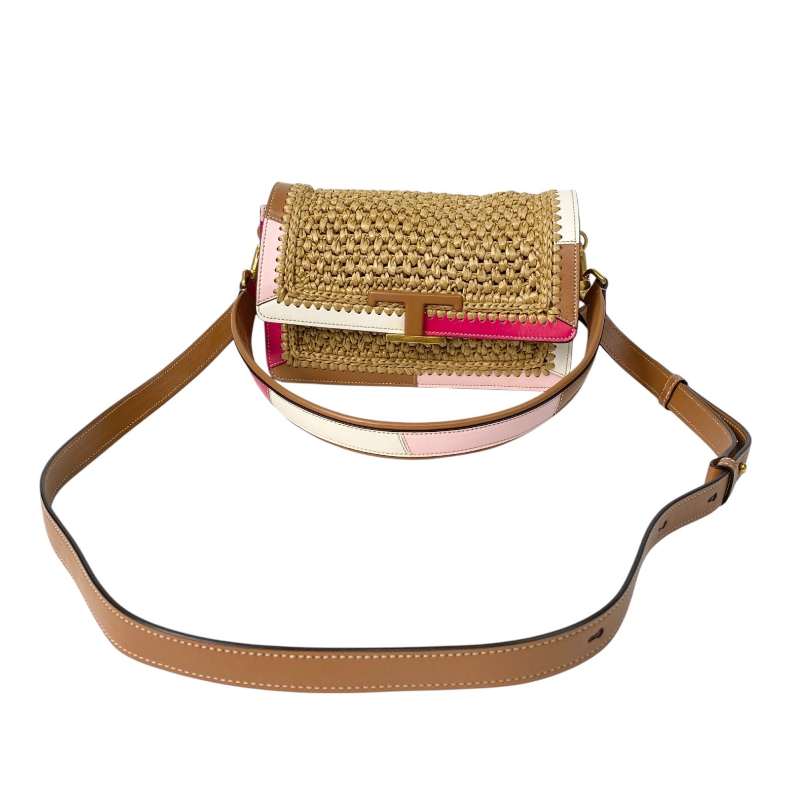 定価30万 美品 トッズ TODs レディース Tタイムレス 2way ショルダーバッグ ハンドバッグ ラフィア 斜めがけ クロスボディ