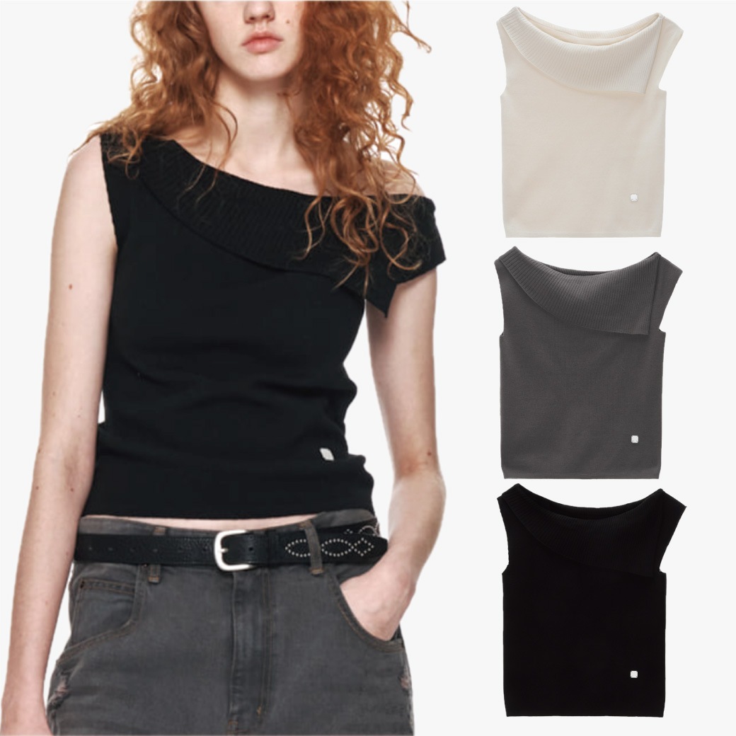 ONE SHOULDER SLEEVELESS KNIT TOP
