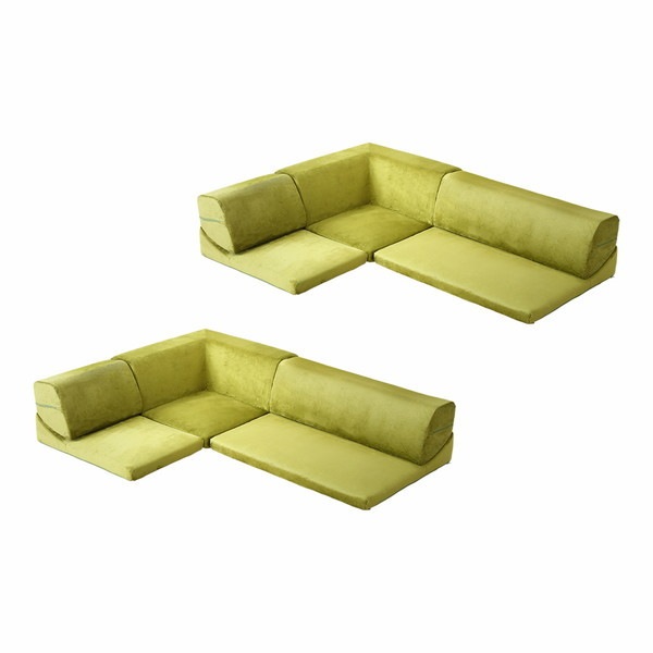 ホームテイスト SH-07-LCL2SET フロアソファ 3人掛け ロータイプ 起毛素材 日本製 (5色)同色2セット Luculia-ルクリア- グリーン メーカー直送