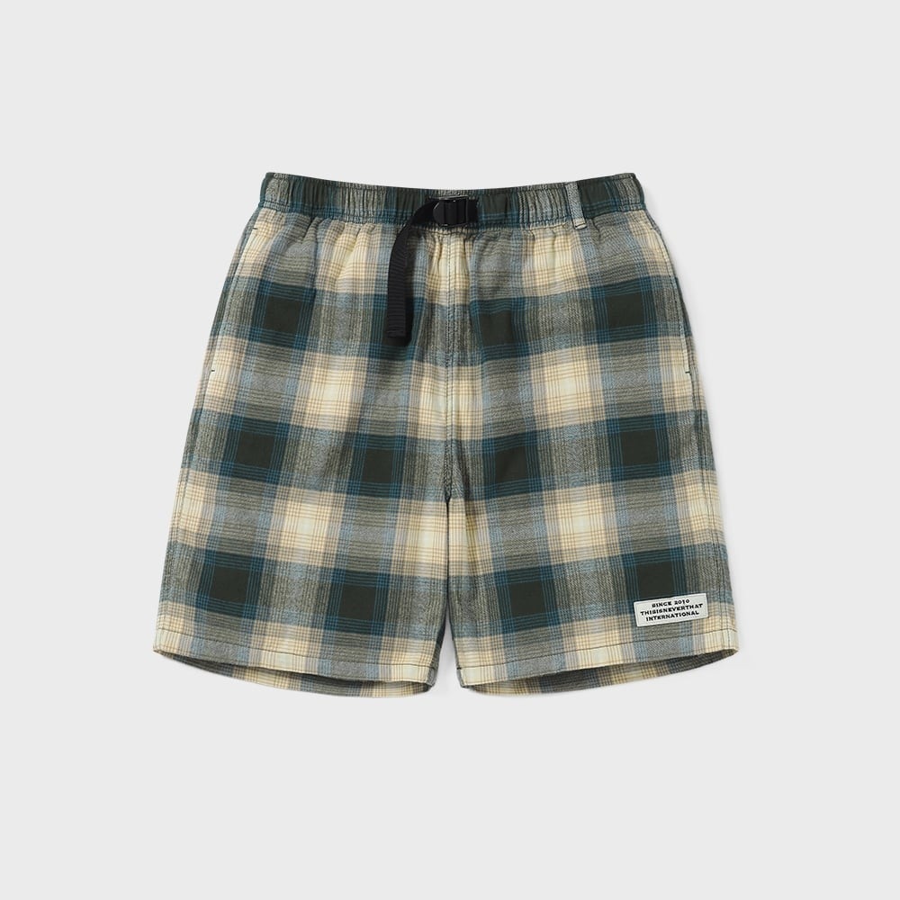 ディス・イズ・ネヴァー・ザット・ベルト付きチェックショートパンツブラウン