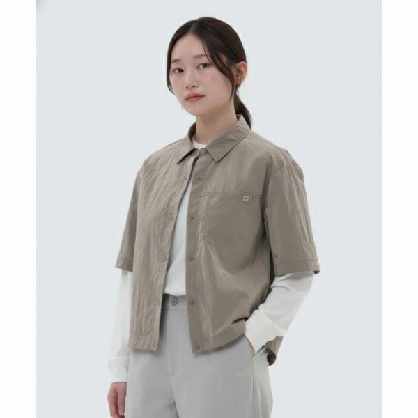 SNOWPEAK APPAREL ブライト 女性 セミ クロップ 半袖シャツ タン グレー S24MWFSH75