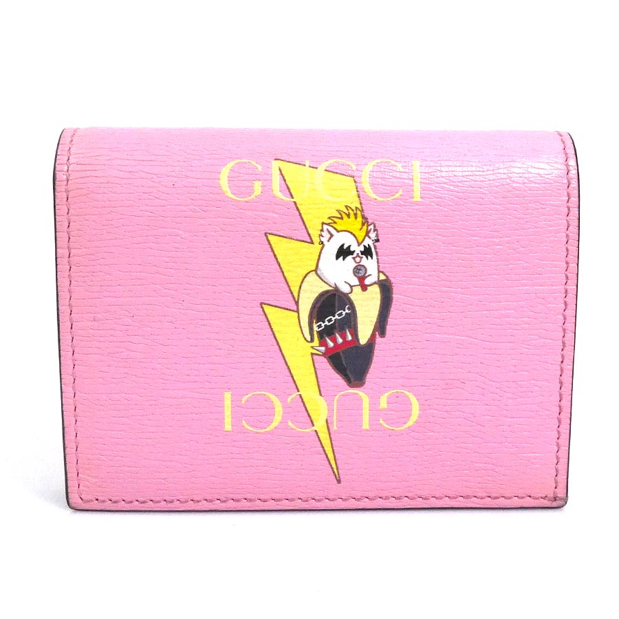 グッチ GUCCI 二つ折り財布 ばなにゃ レザー ピンク レディース 701009 h32248a