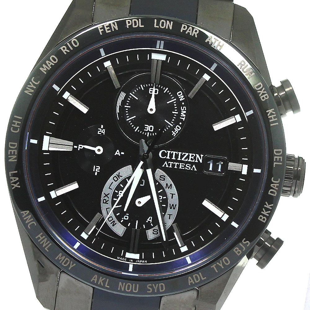 シチズン CITIZEN AT8187-75E アテッサ 35thアニバーサリー ソーラー電波 メンズ 極美品 箱保証書付き_790332【中古】