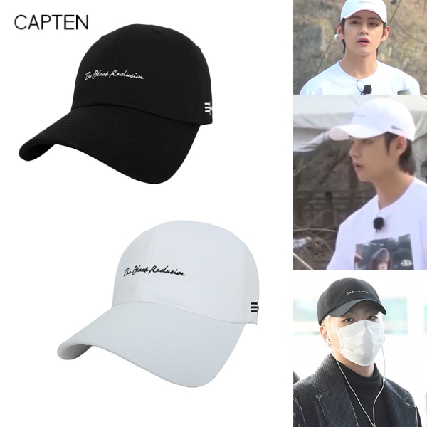 [CAPTEN]BTS V/ クジュンフェ着用リクルーシブ筆記体刺繍ボールキャップ 帽子 ホワイト ブラック 走れバンタン