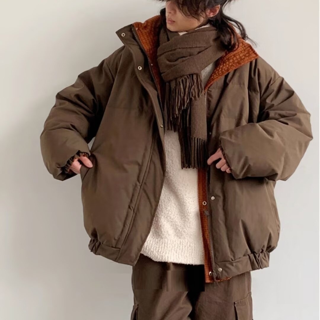 冬日本レトロ両面ブラウン暖かいカジュアルルーズパン中綿ジャケットカップルスタンドカラーコート中綿ジャケット男性用