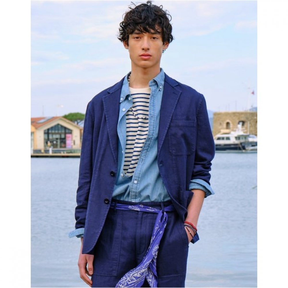 [25SS] [コレクション] ネイビーリネンダイイングセットアップジャケット HZJA5B706N1