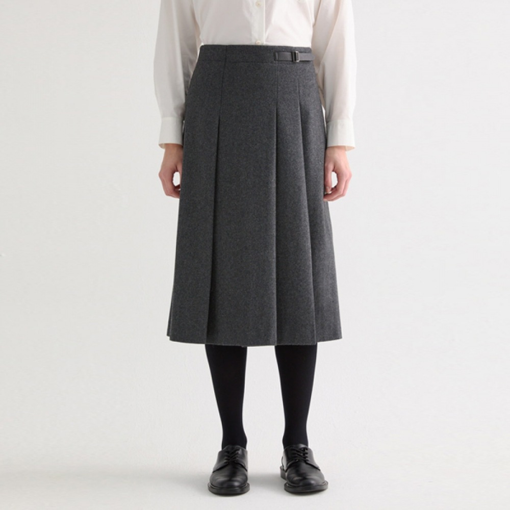 (Shes Miss) ウールブレンドプリーツベルト付きスカート_swwsko42040