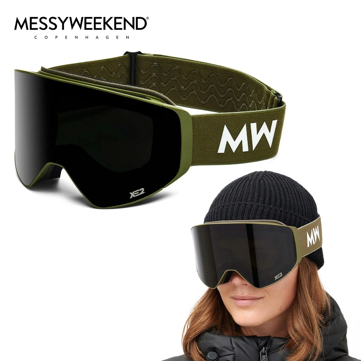 メシーウィークエンド スノーゴーグル CLEAR XE2 Army Dark Grey MESSY WEEKEND グローバルフィット 交換イエロー 平面マグネット式 スノーボード スキー